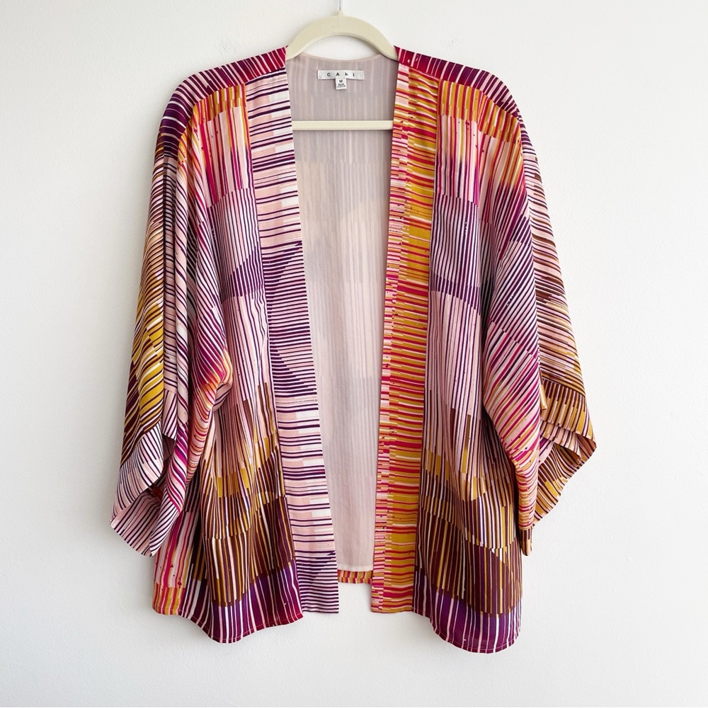 Cabi colorful rainbow stripe open cardigan topper festival boho artsy mod 70s M